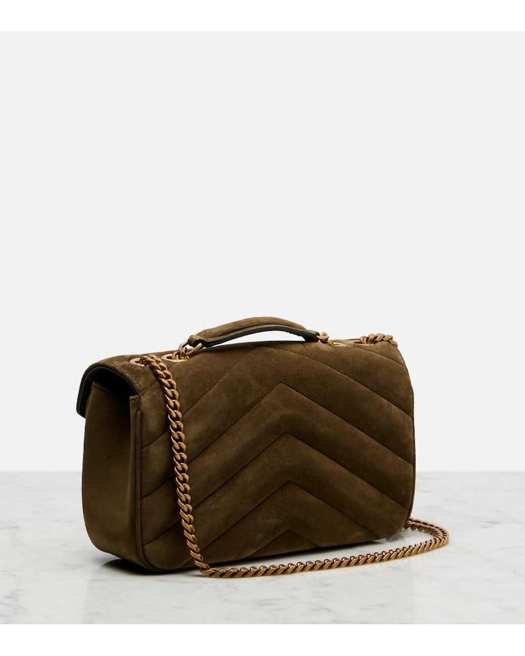 Saint Laurent Natural Loulou Small Suede Shoulder Bag