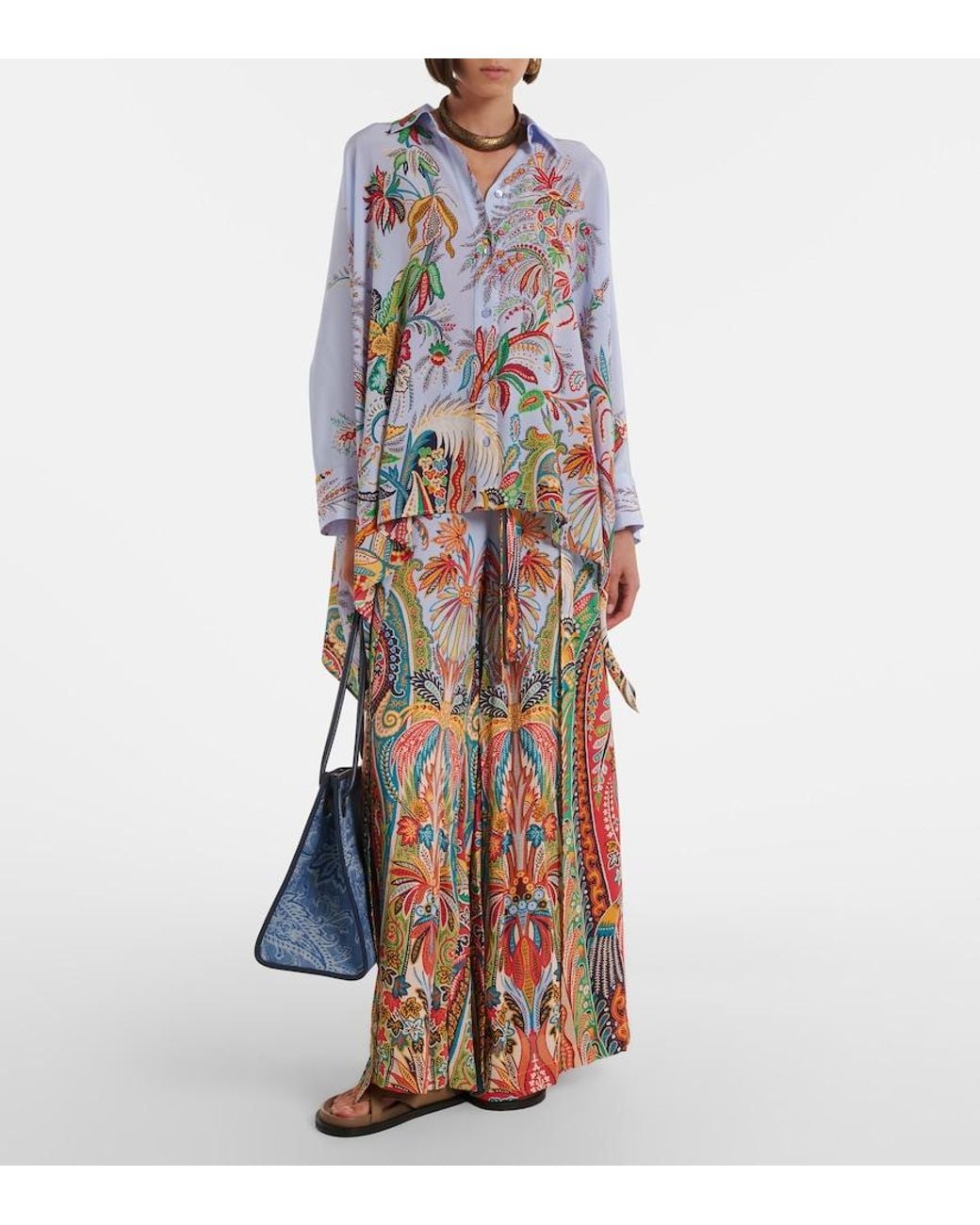 Etro Blue Paisley Wide-Leg Pants