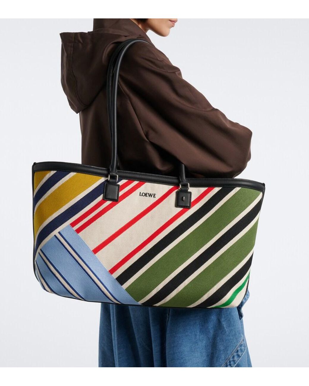 Loewe Blue Verano Large Embroidered Canvas Tote Bag