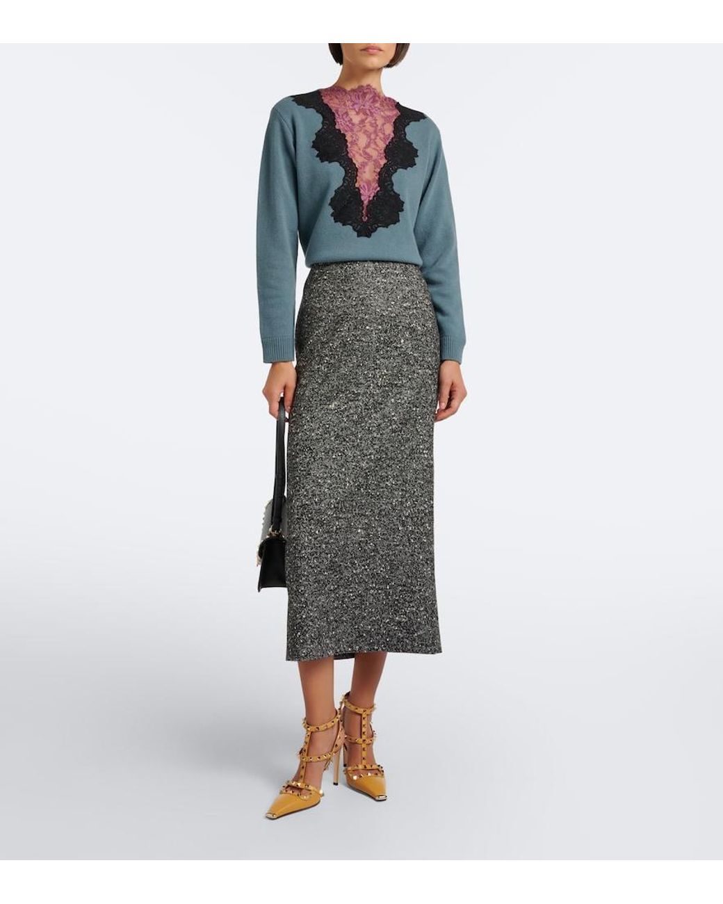 Valentino Blue Lace-Trimmed Virgin Wool Sweater