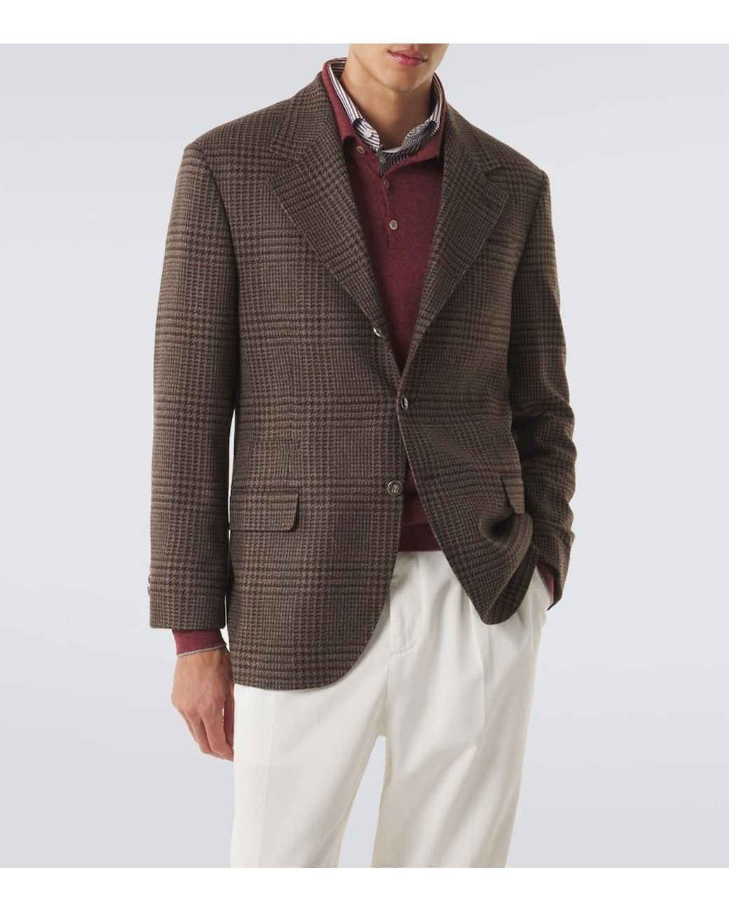Brunello Cucinelli Brown Prince Of Wales Check Cashmere Blazer for men
