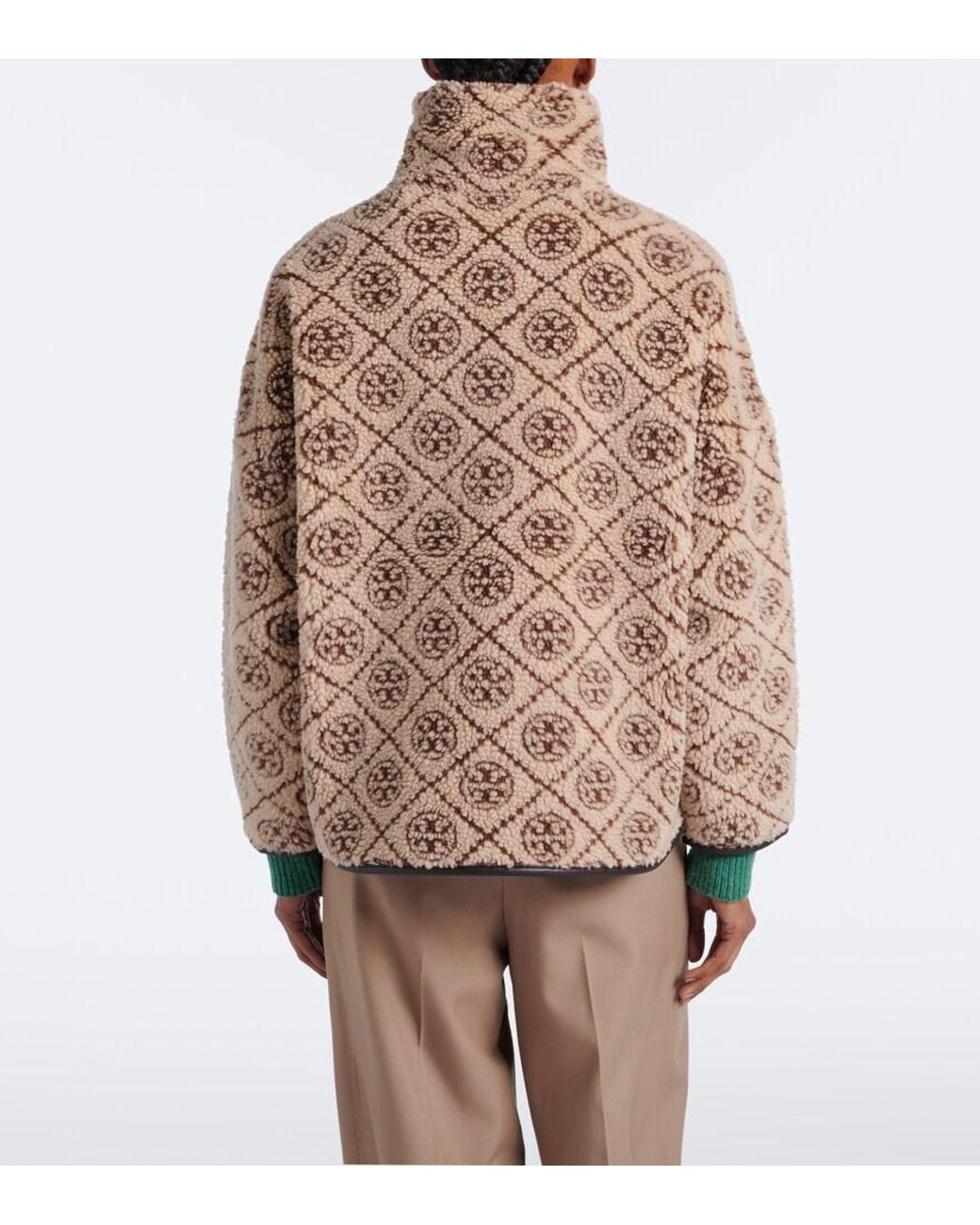 Tory Burch Brown T Monogram Printed Teddy Jacket