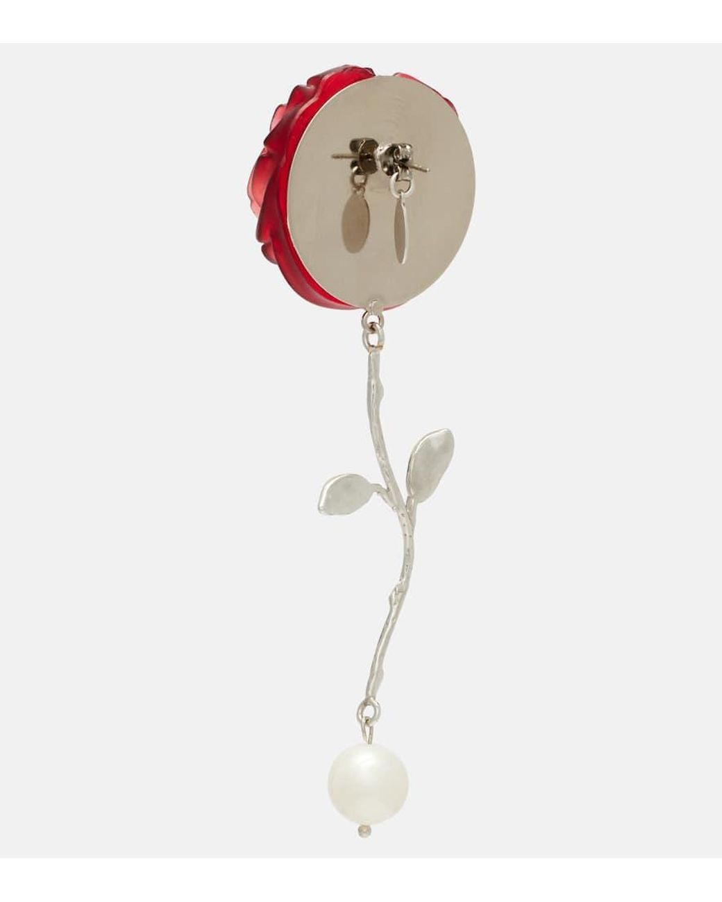 Magda Butrym Red Floral Drop Earrings With Freshwater Pearls