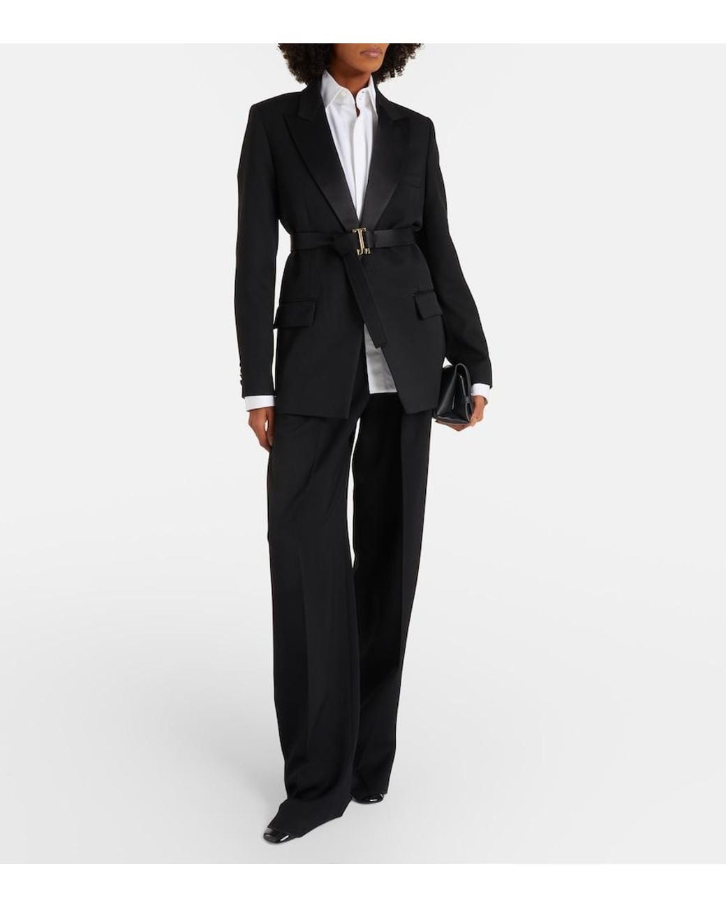 Victoria Beckham Black Belted Satin-Trimmed Blazer