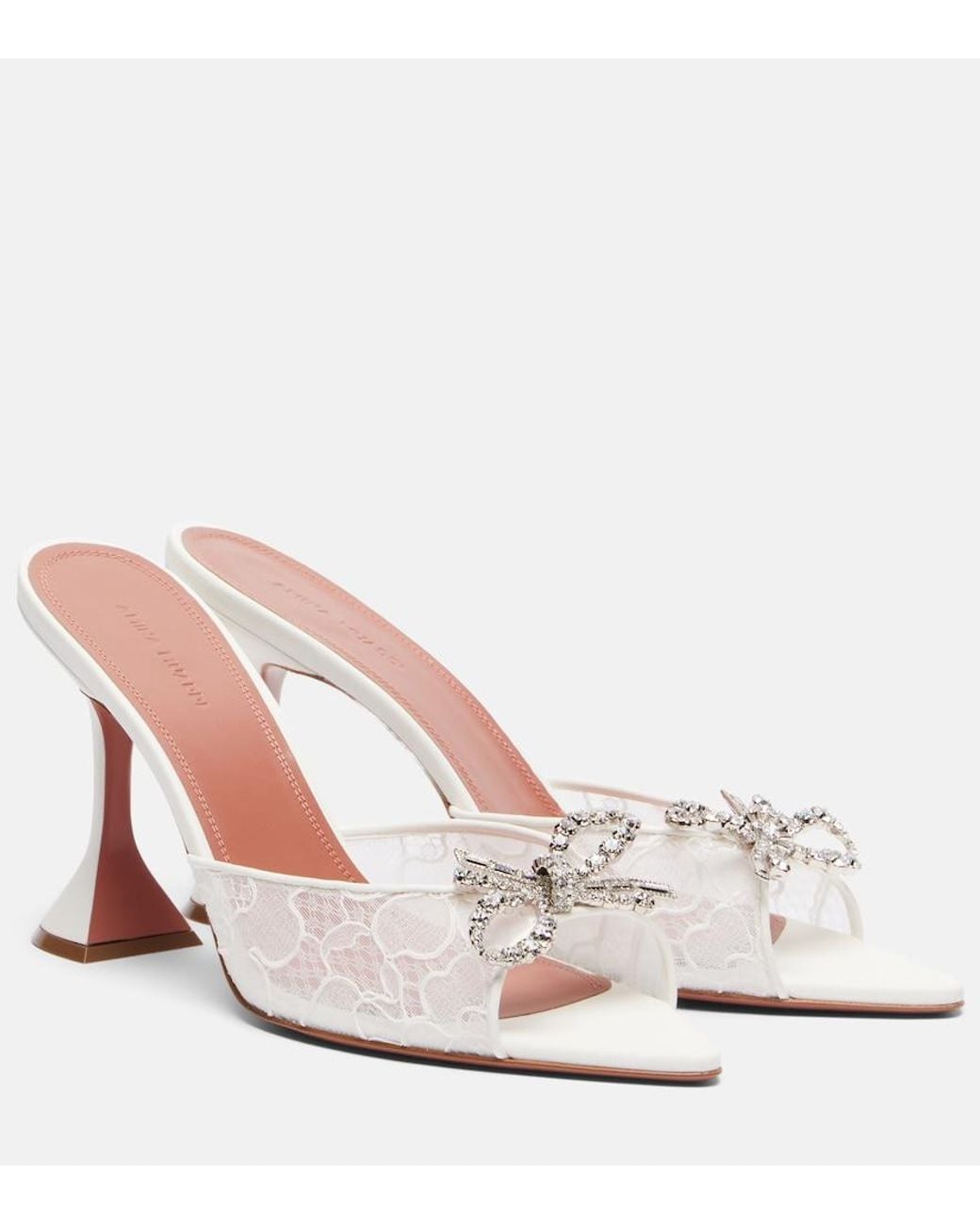 AMINA MUADDI White Rosie Embellished Lace Mules