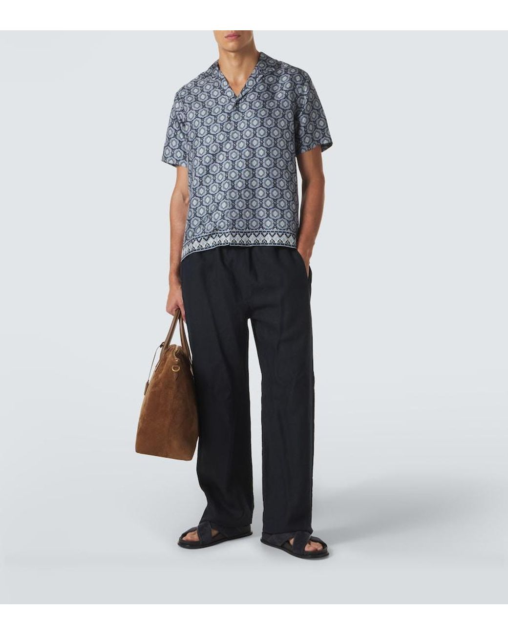 Orlebar Brown Blue Maitan Printed Silk Shirt for men