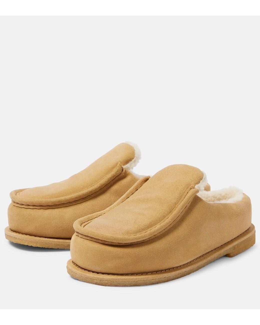 J.W. Anderson Natural Shearling-Lined Suede Mules