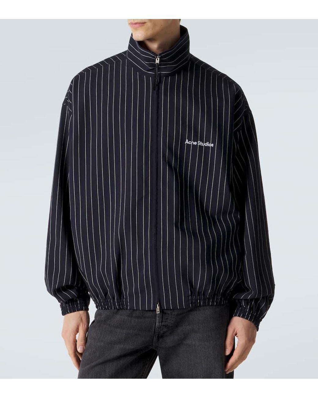 Acne Blue Zip-Up Jacket With Pinstripe Pattern for men