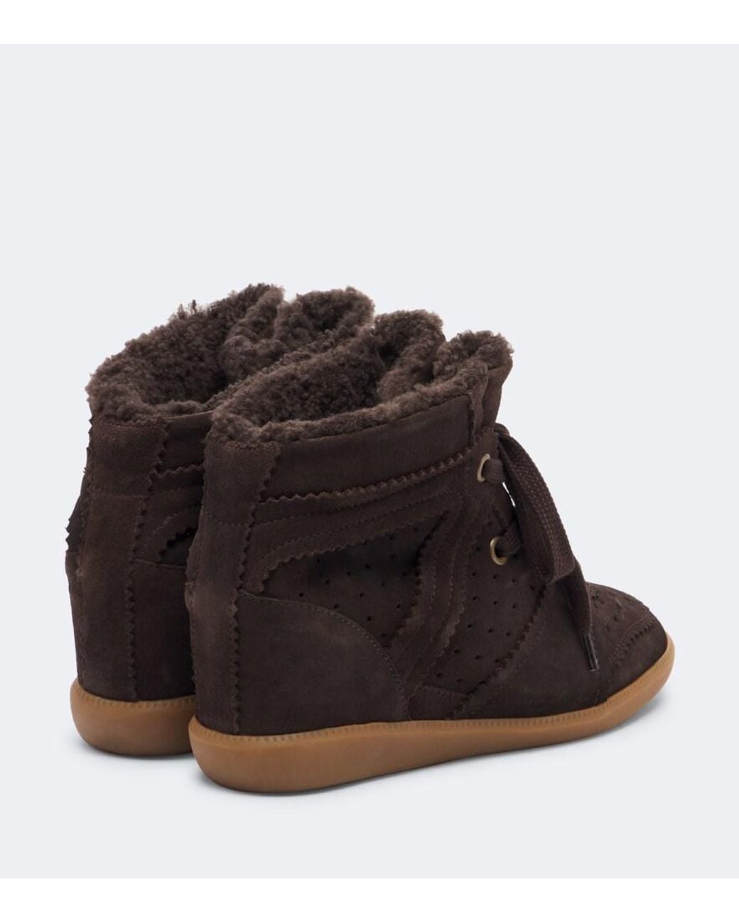 Isabel Marant Brown Bobby Shearling-Lined Suede Wedge Sneakers