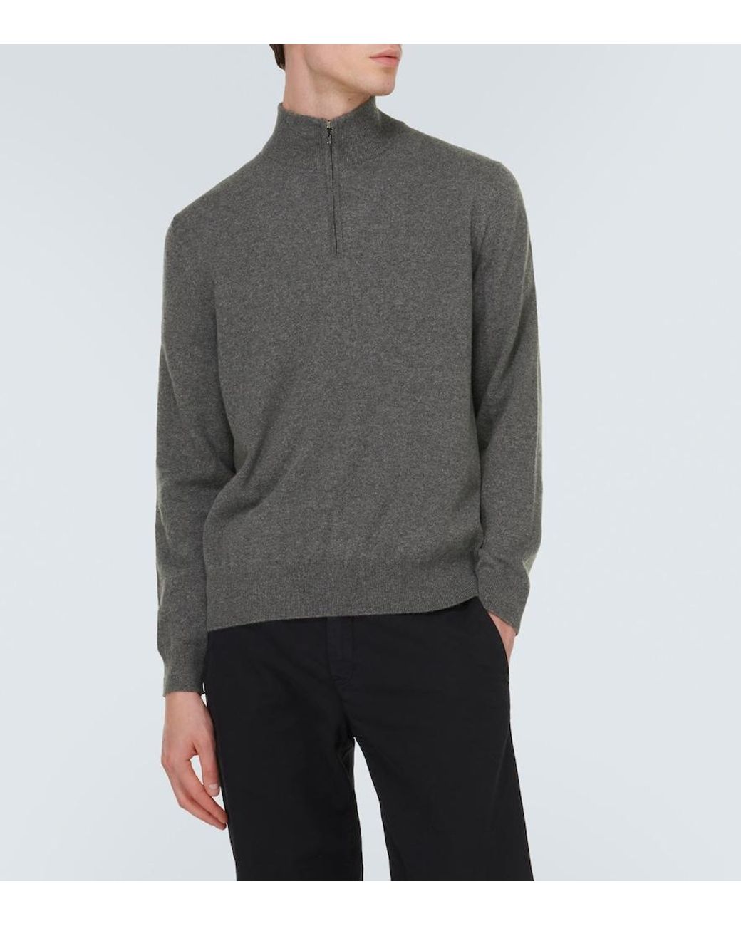 Loro Piana Gray Cashmere Half-Zip Sweater for men