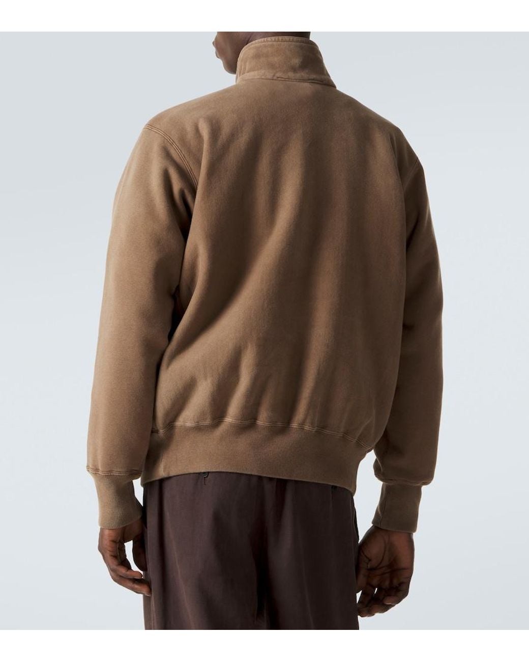 A.PRESSE Brown Cotton Fleece Half-Zip Sweatshirt for men