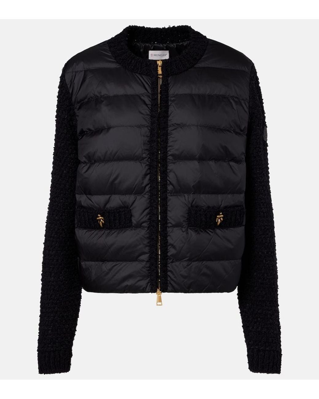 Moncler Black Down-Paneled Boucle-Trimmed Zip-Up Cardigan