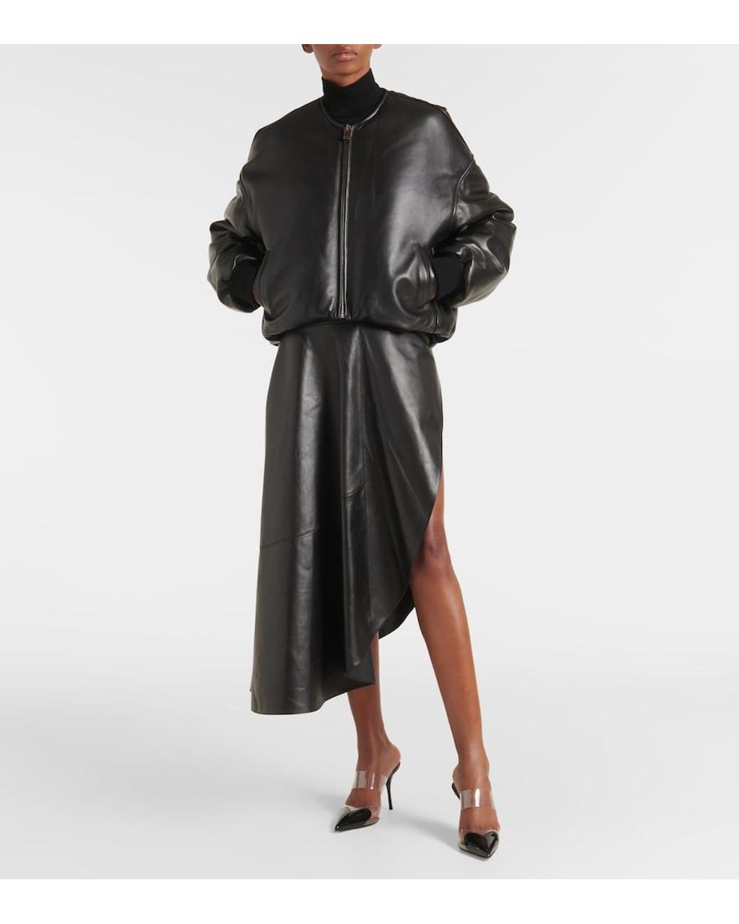 Alaïa Black Leather Bomber Jacket