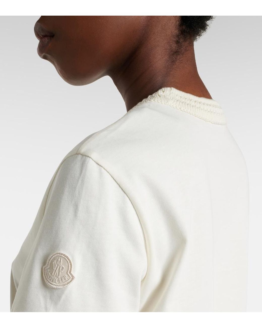 Moncler White Crochet-Trimmed Cotton Jersey T-Shirt
