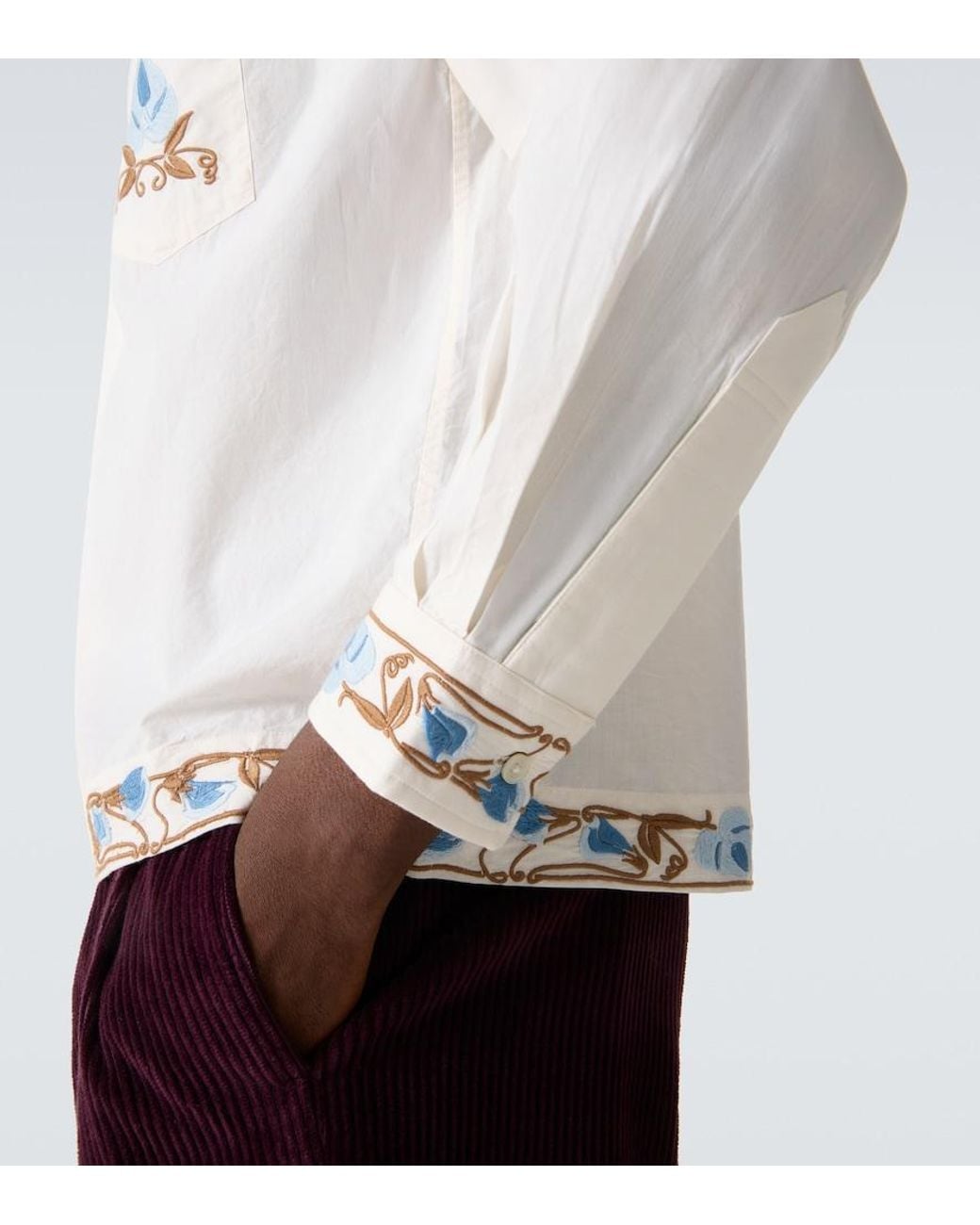 Bode White Nouveau Vine Cotton Poplin Shirt for men