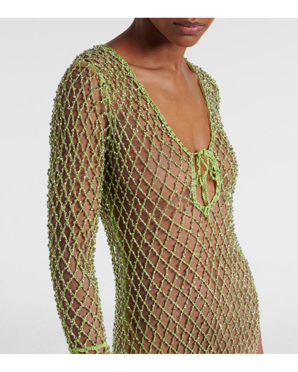 Self-Portrait Yellow Beaded Fishnet Maxi Dress