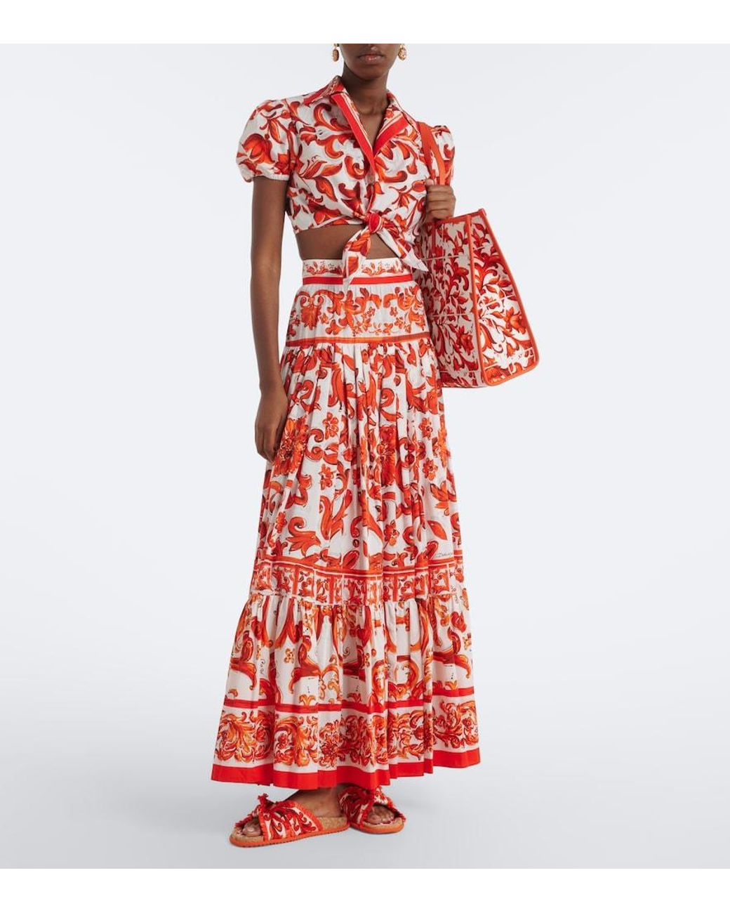 Dolce & Gabbana Red Majolica Fringed Brocade Slides