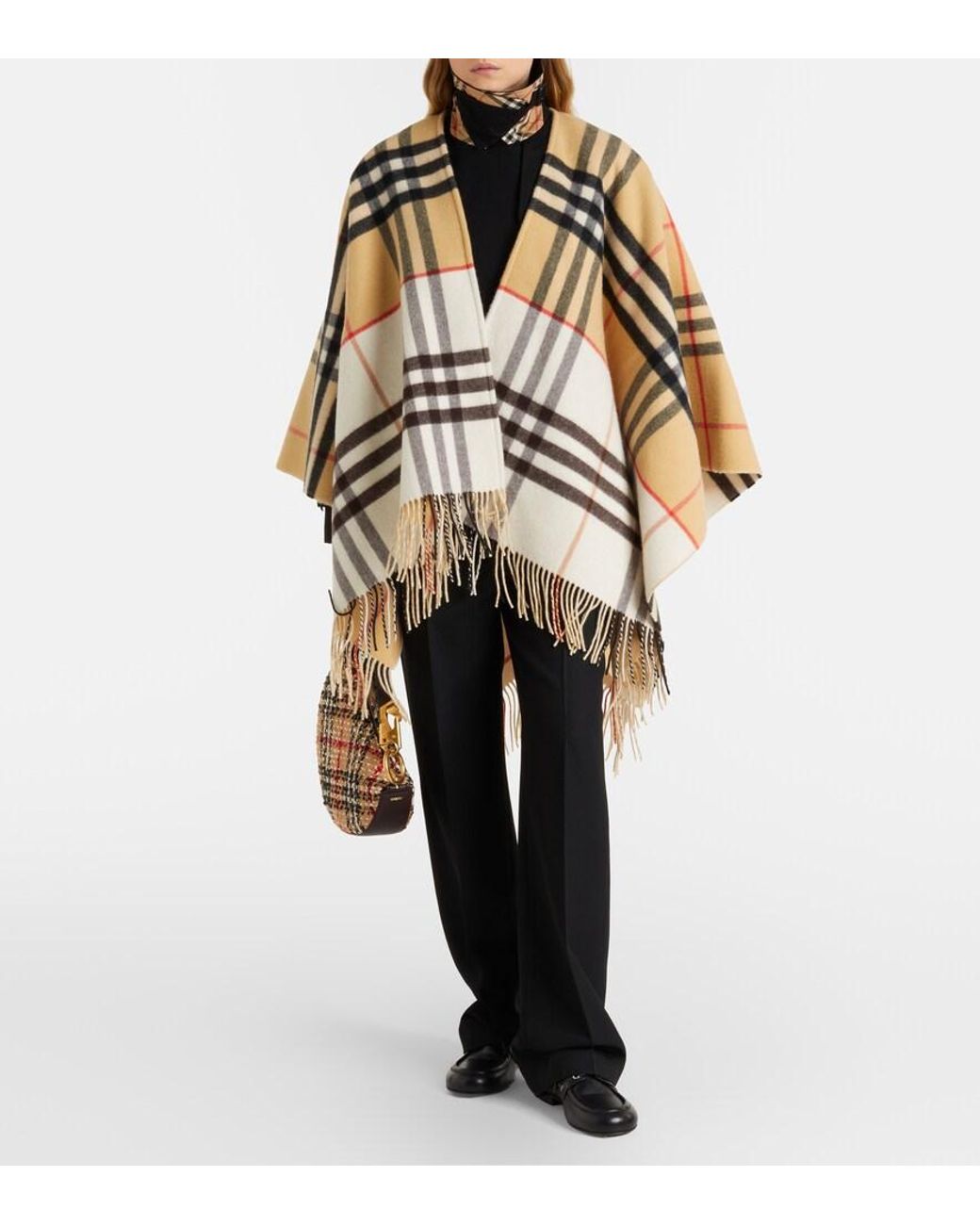 Burberry Metallic Check Cashmere And Wool Shawl