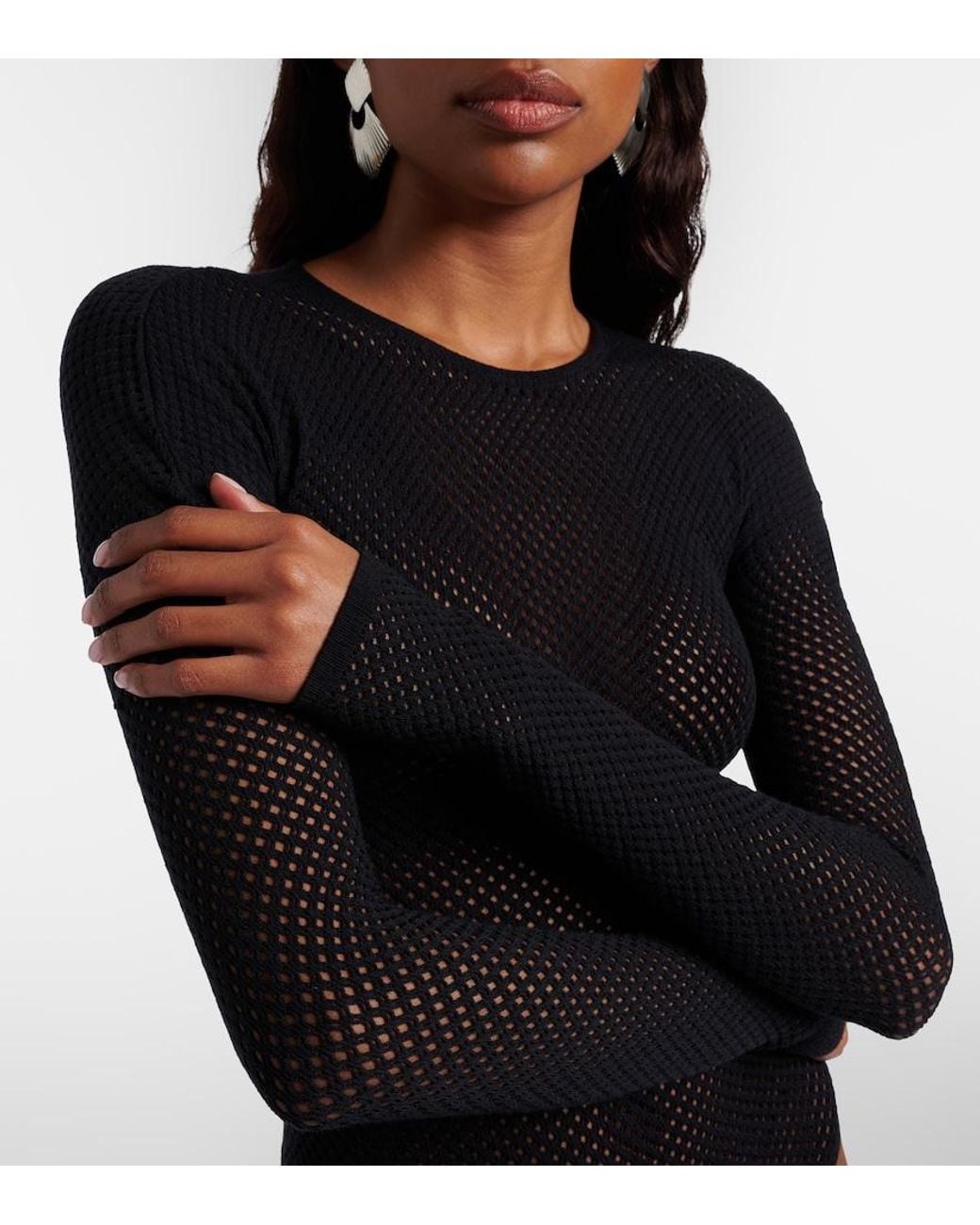 Wardrobe NYC Black Open-Knit Wool-Blend Bodysuit