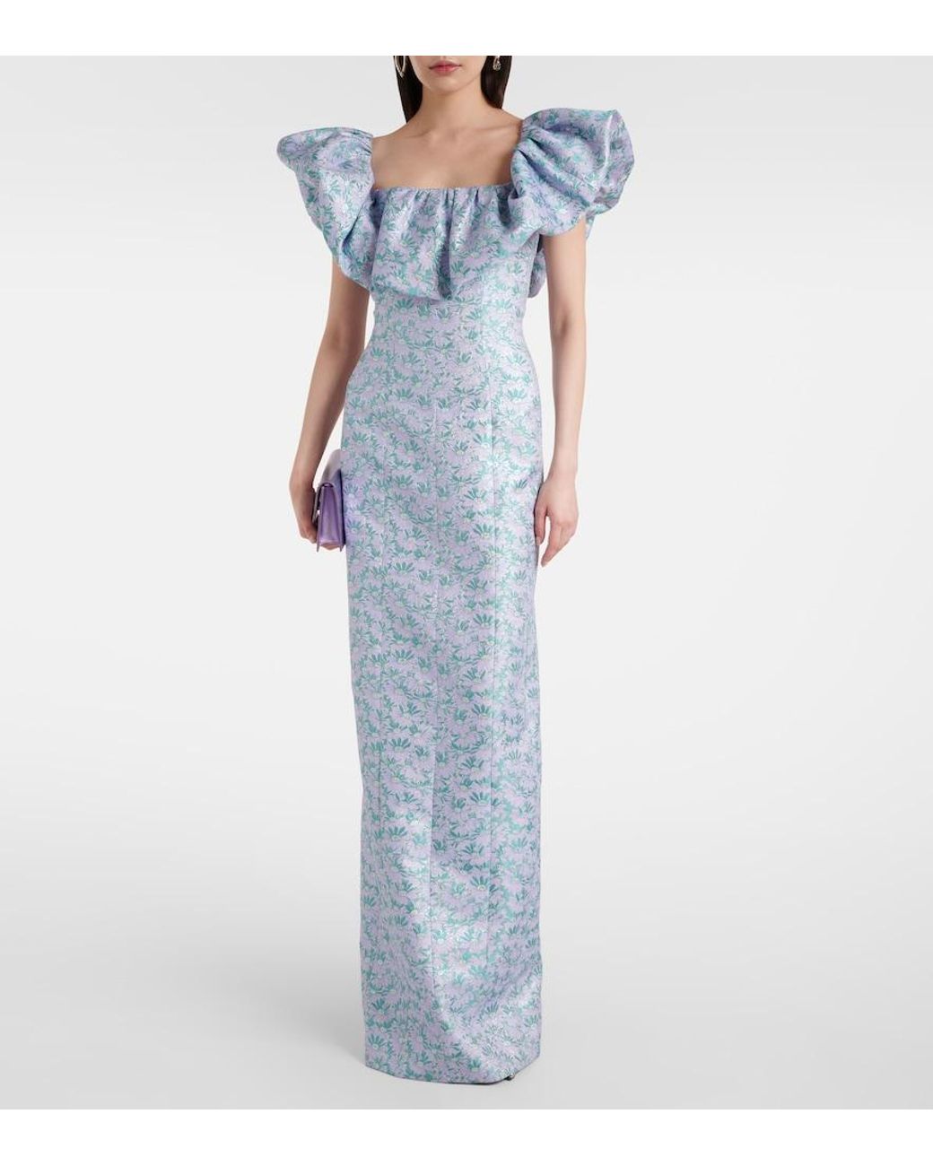 Markarian Blue Rowan Floral Brocade Gown
