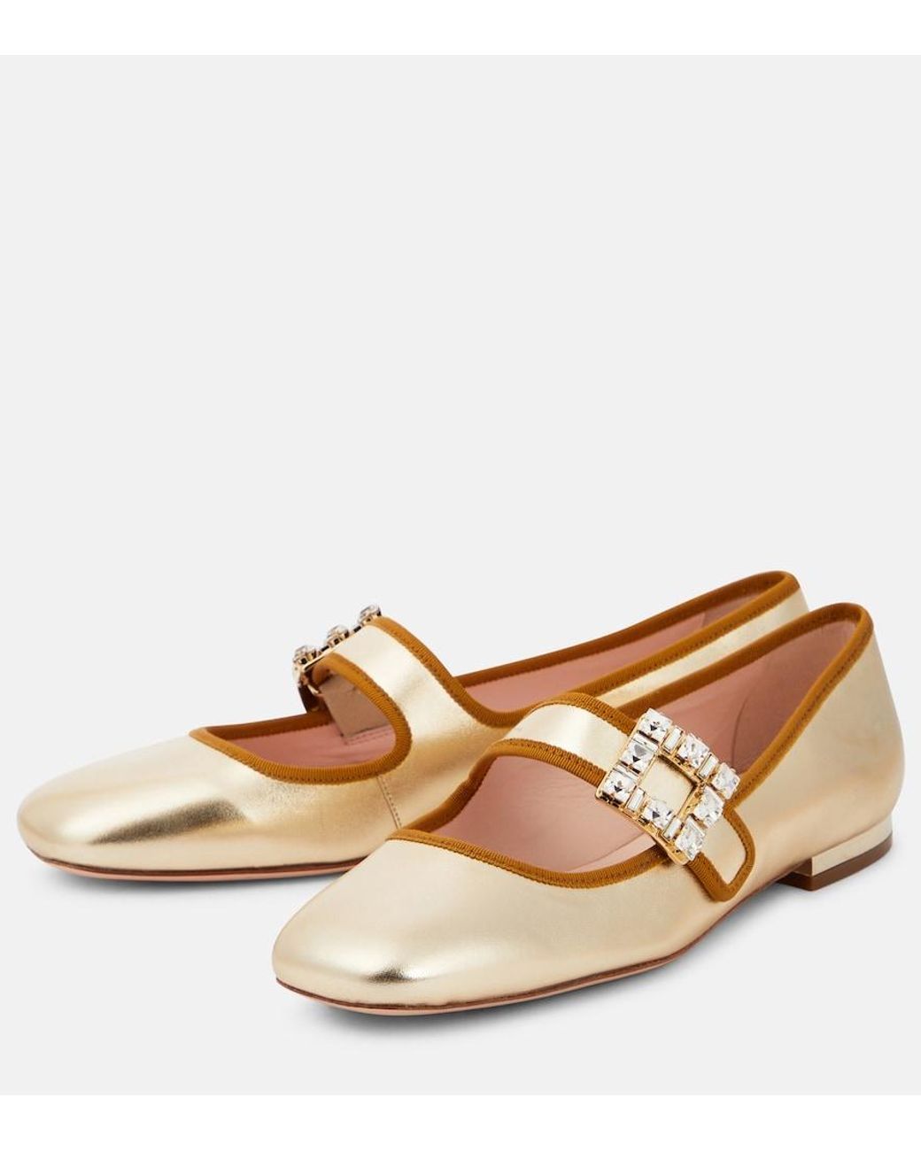 Roger Vivier Brown Tres Vivier Metallic Leather Ballet Flats