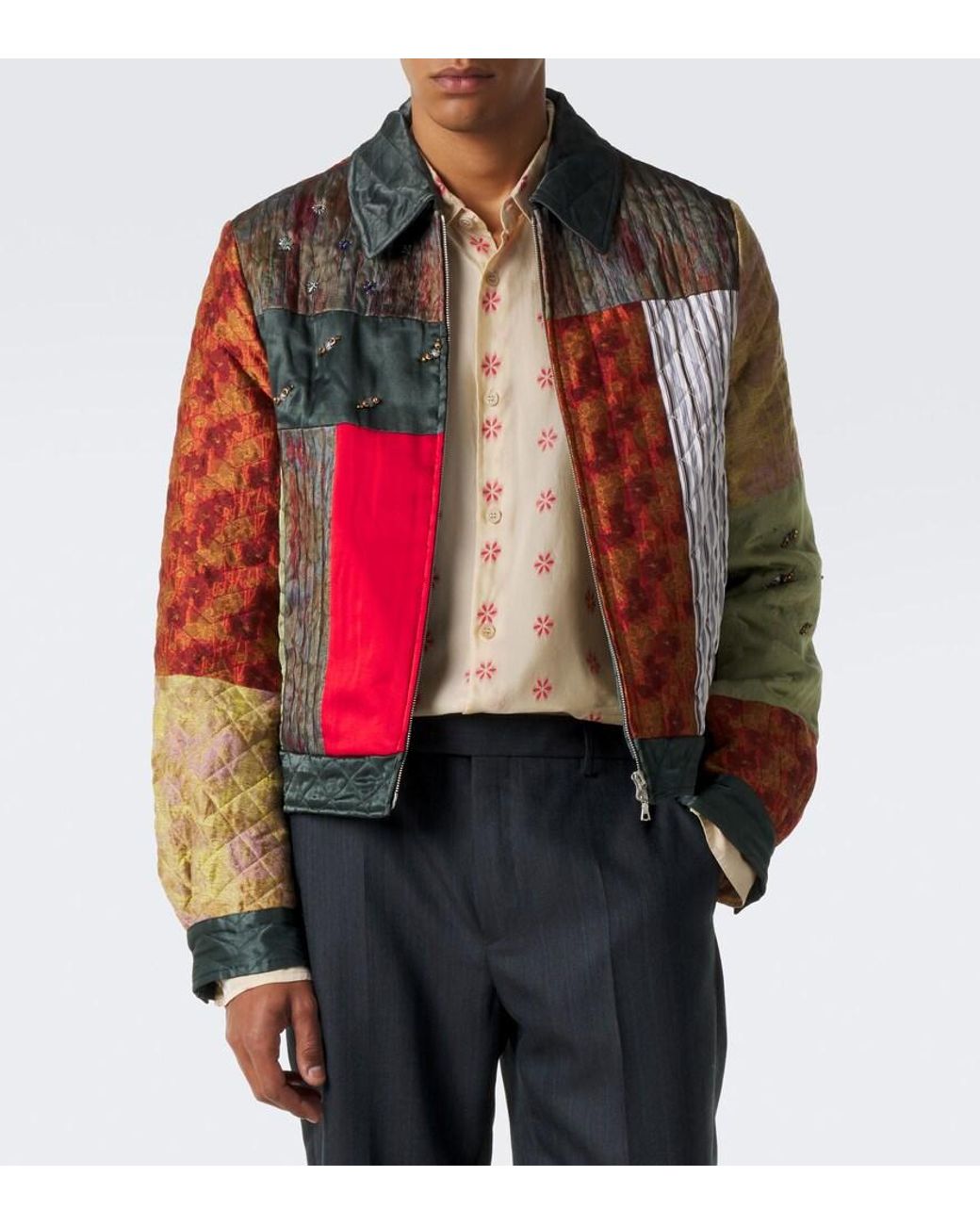 Dries Van Noten Red Embellished Patchwork Blouson Jacket for men