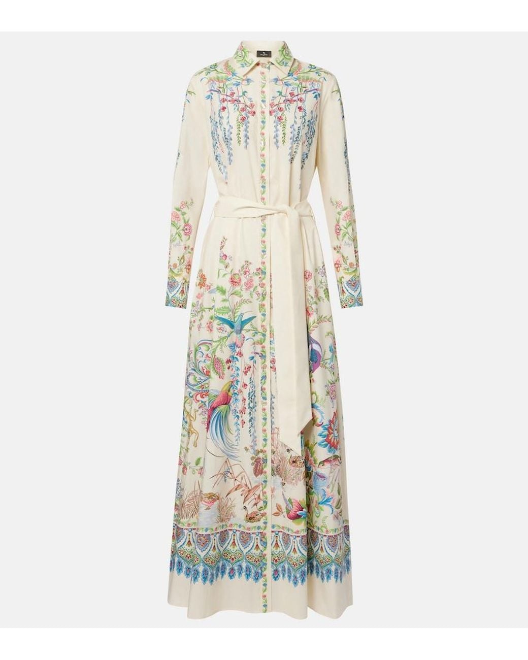 Etro White Belted Printed Cotton Shirt Dress