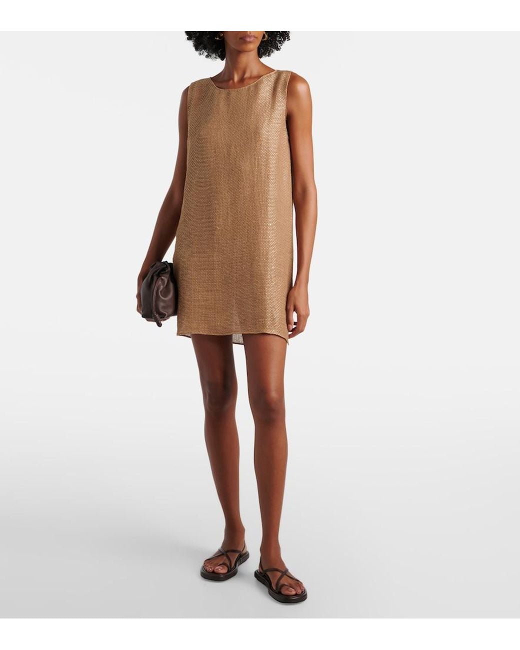 Leset Natural Stella Sequined Linen-Blend Minidress