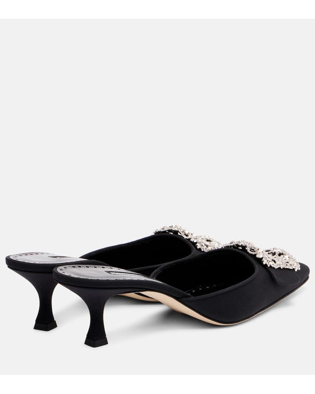 Manolo Blahnik Black Maysale Jewel 50 Crepe De Chine Mules