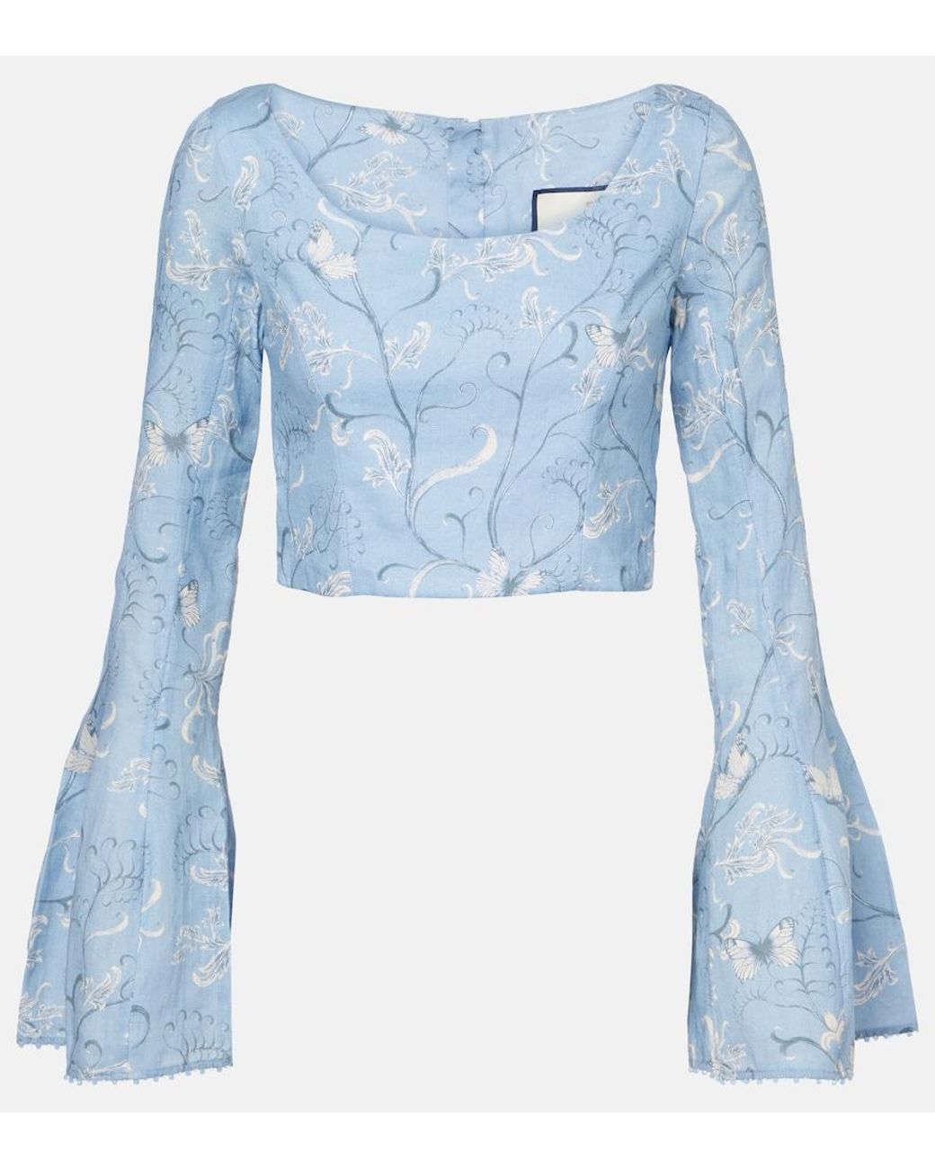 Agua Bendita Blue Limoncillo Lymanopoda Floral Linen Crop Top
