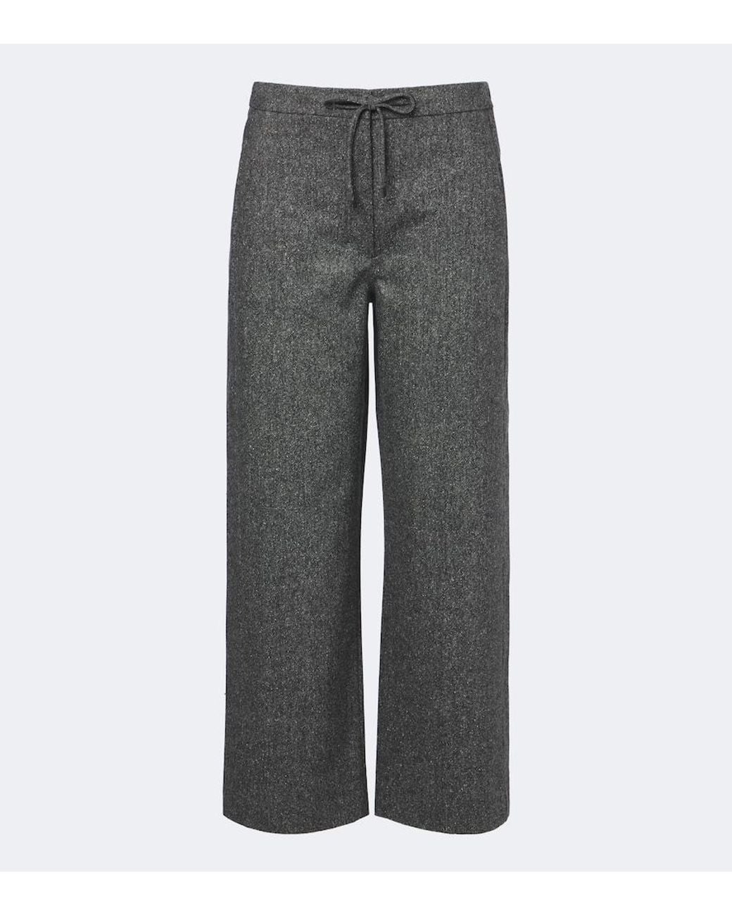 Max Mara Gray Wool And Silk-Blend Flannel Wide-Leg Pants