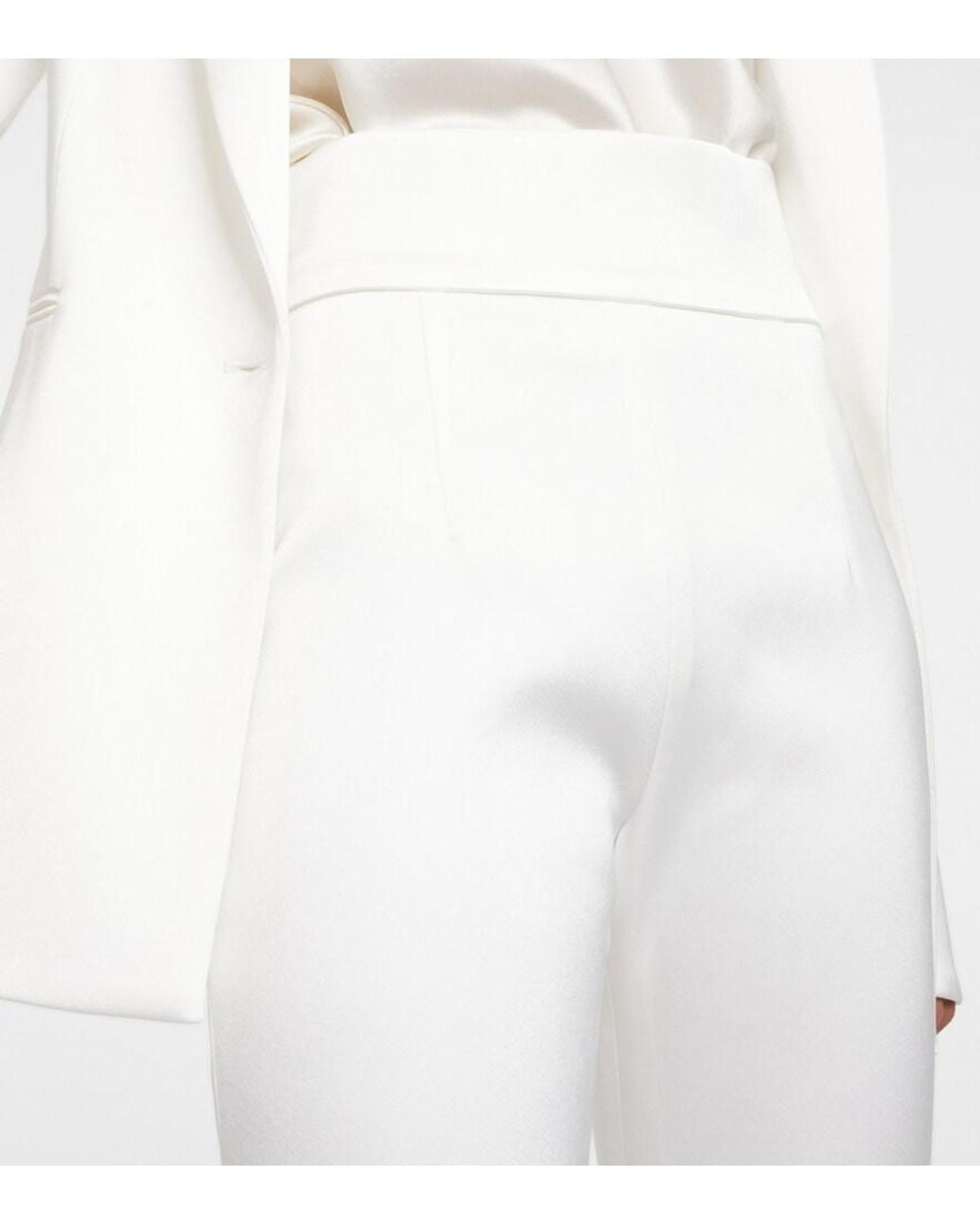 Galvan White Bridal Sculpted Satin Flared Pants