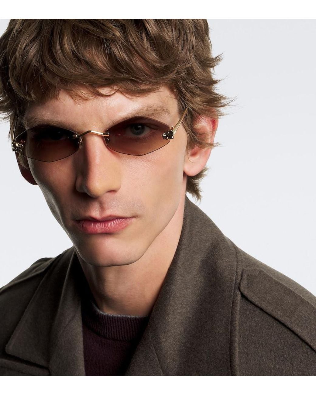 Cartier Brown Panthere De Cartier Oval Sunglasses for men