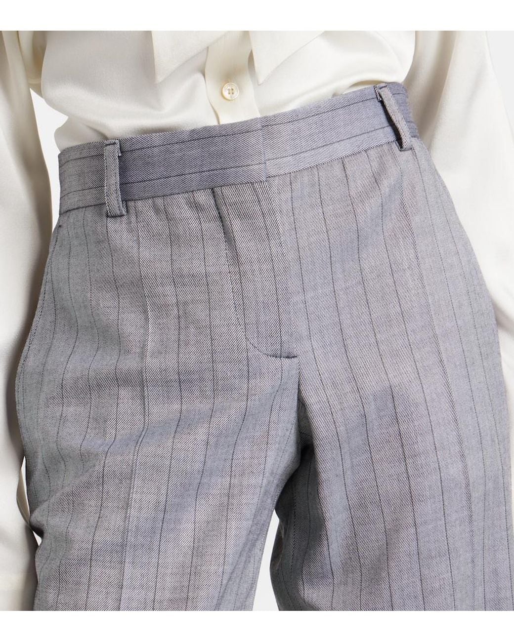 Stella McCartney Gray Striped Wool Wide-Leg Pants
