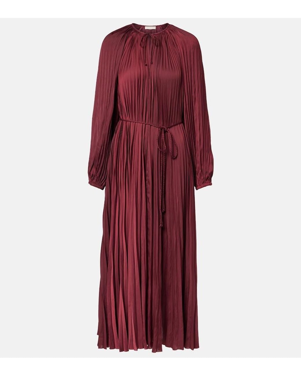 Ulla Johnson Red Alexia Satin Plisse Midi Dress