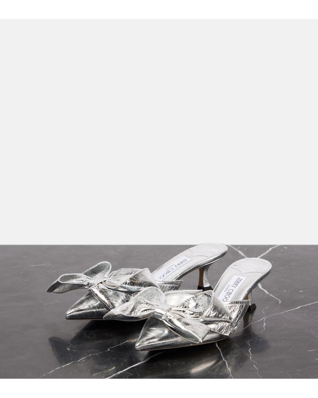 Jimmy Choo White Staz 50 Metallic Leather Mules