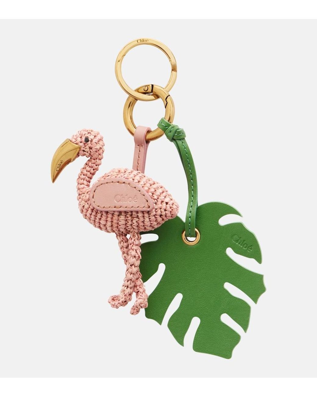 Raffia Keychains Chloé Symbols Flamingo Raffia Keychain in Green | Lyst
