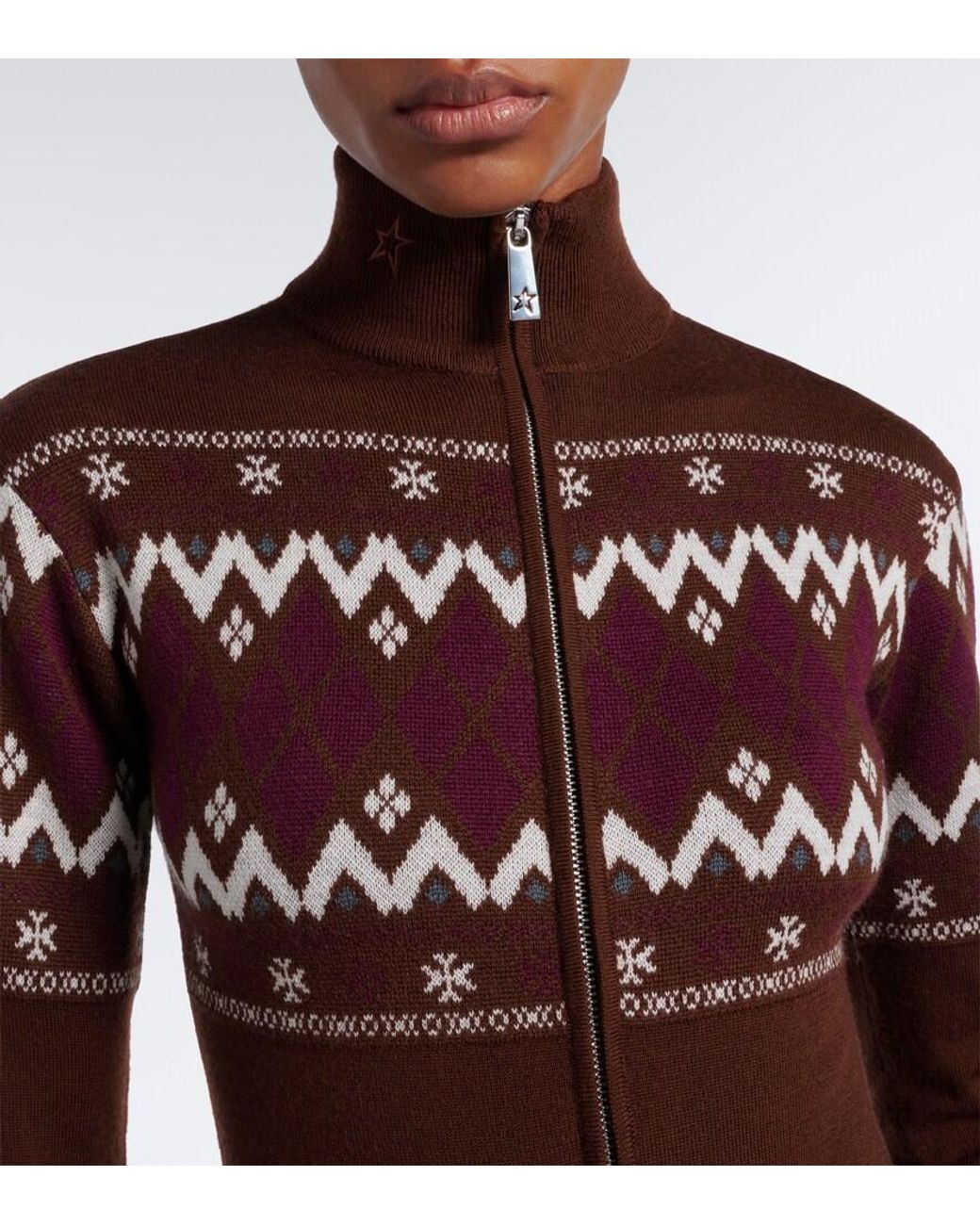 Perfect Moment Brown Fair Isle Wool Bodysuit