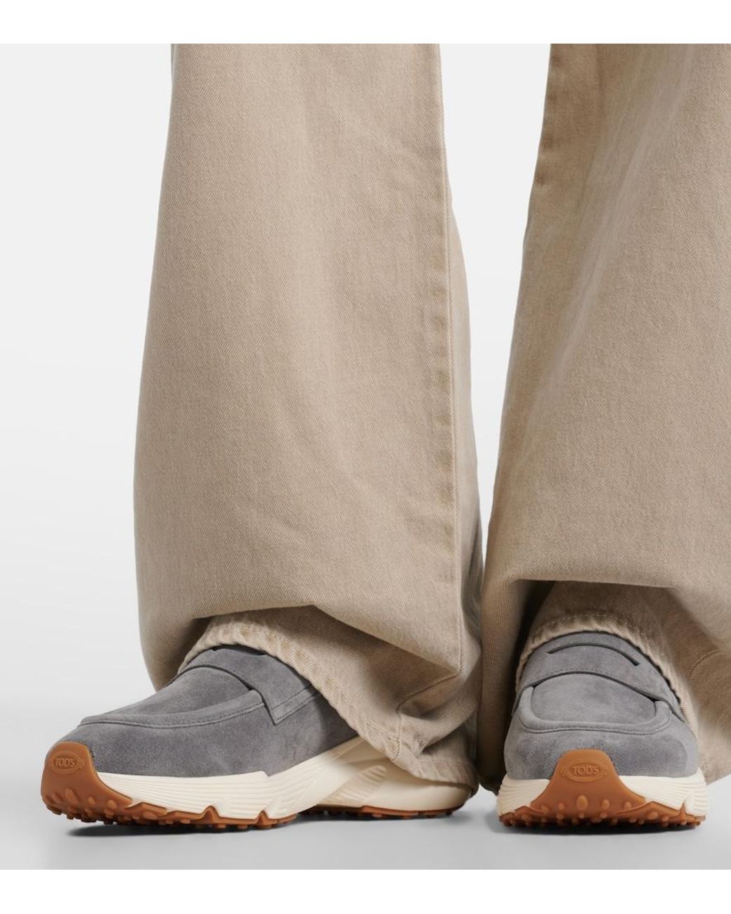 Tod's Gray Suede Penny Loafers