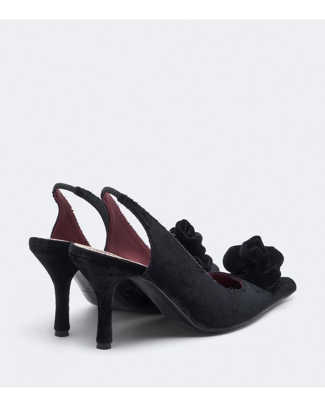 Magda Butrym Black Floral-Applique Velvet Slingback Pumps