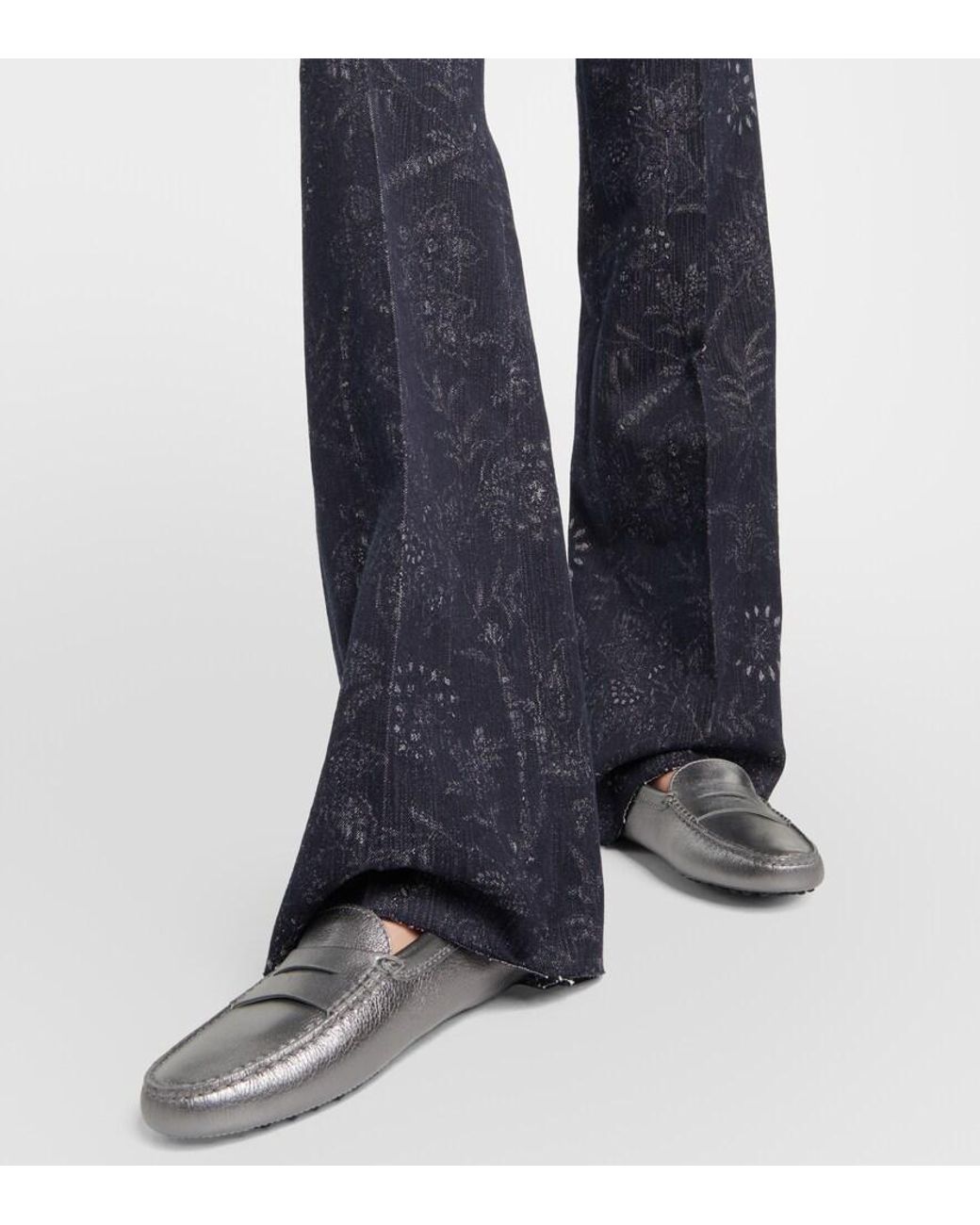Tod's Gray Metallic Leather Moccasins