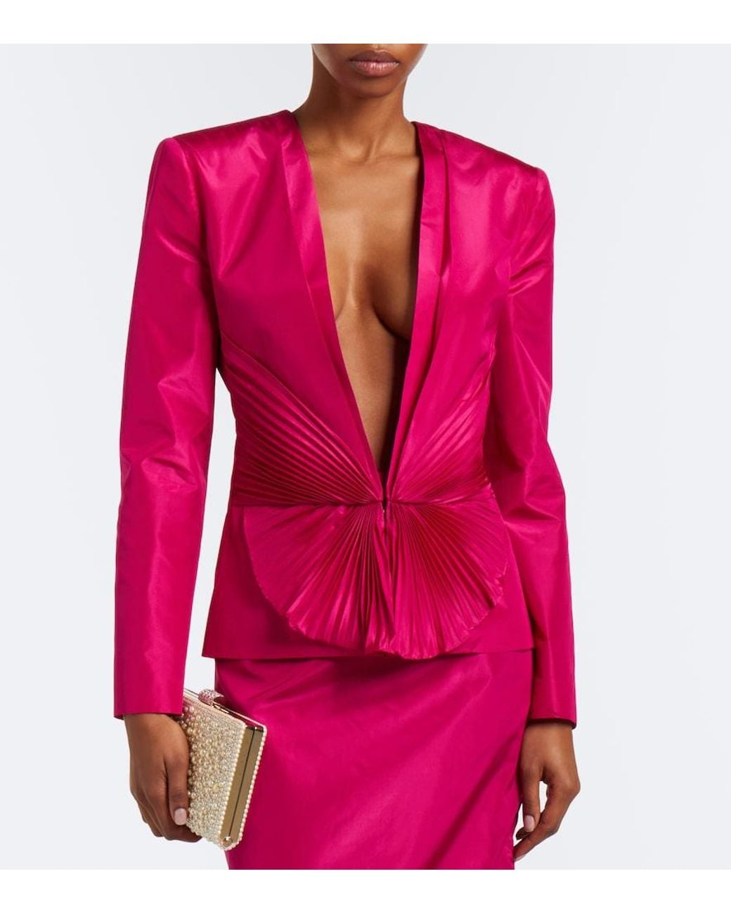 Valentino Garavani Pink Gathered Plisse Silk Taffeta Jacket