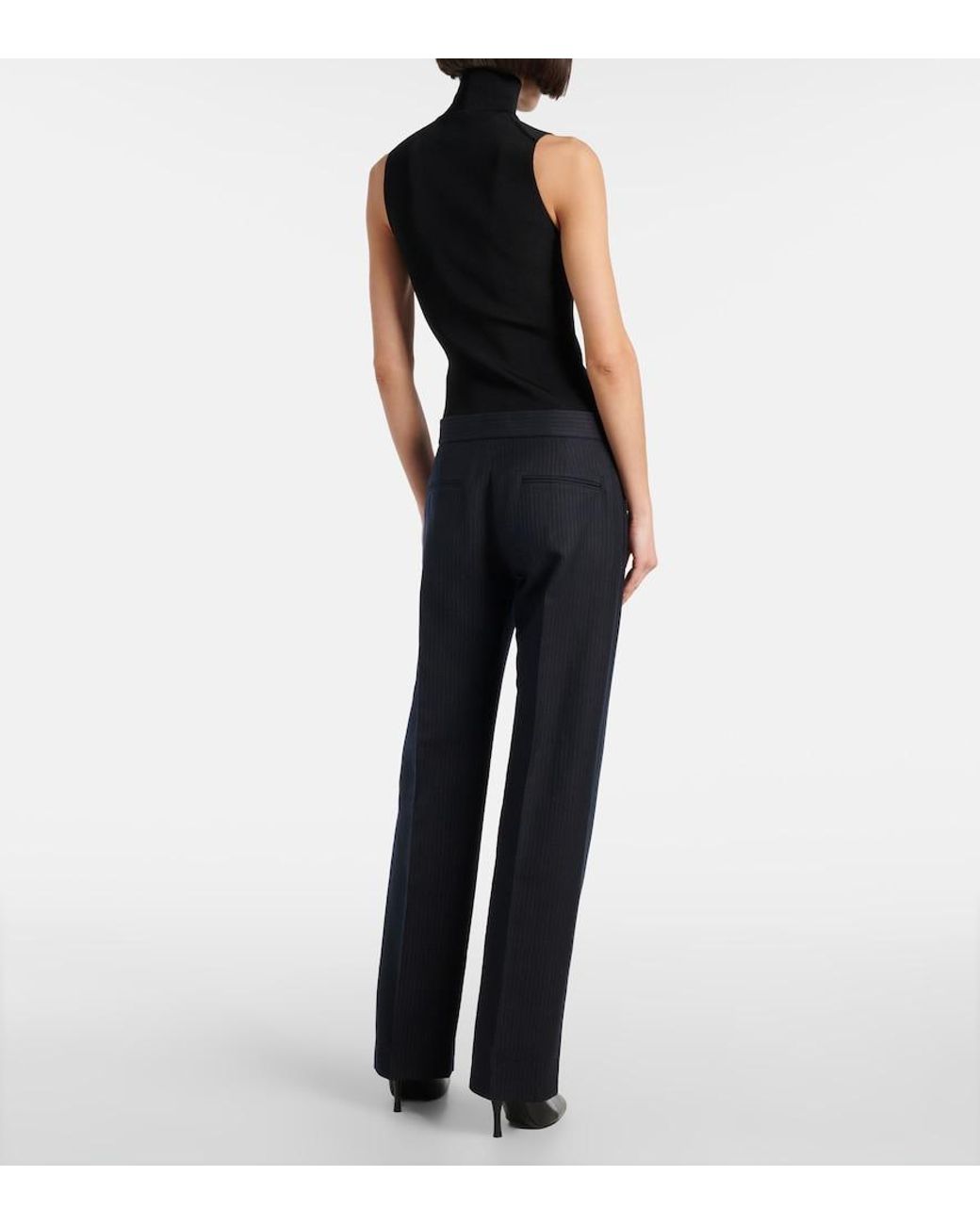 Khaite Blue Lenn Pinstripe Wool-Blend Straight Pants
