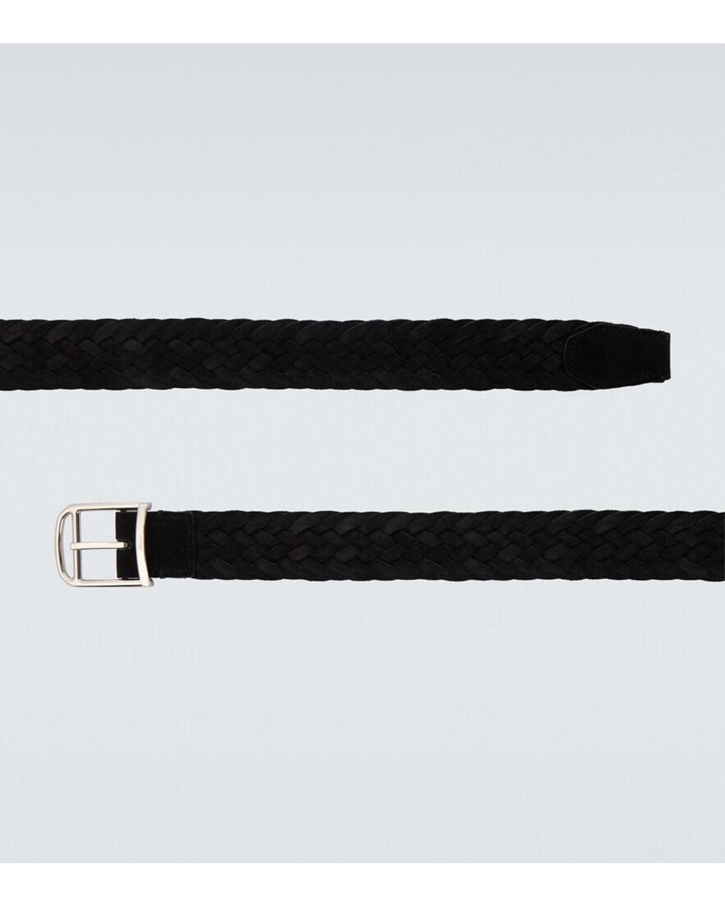 Brioni Black Braided Suede Belt for men