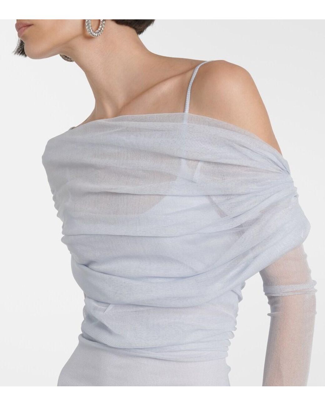 Christopher Esber White Veiled Off-Shoulder Tulle Maxi Dress