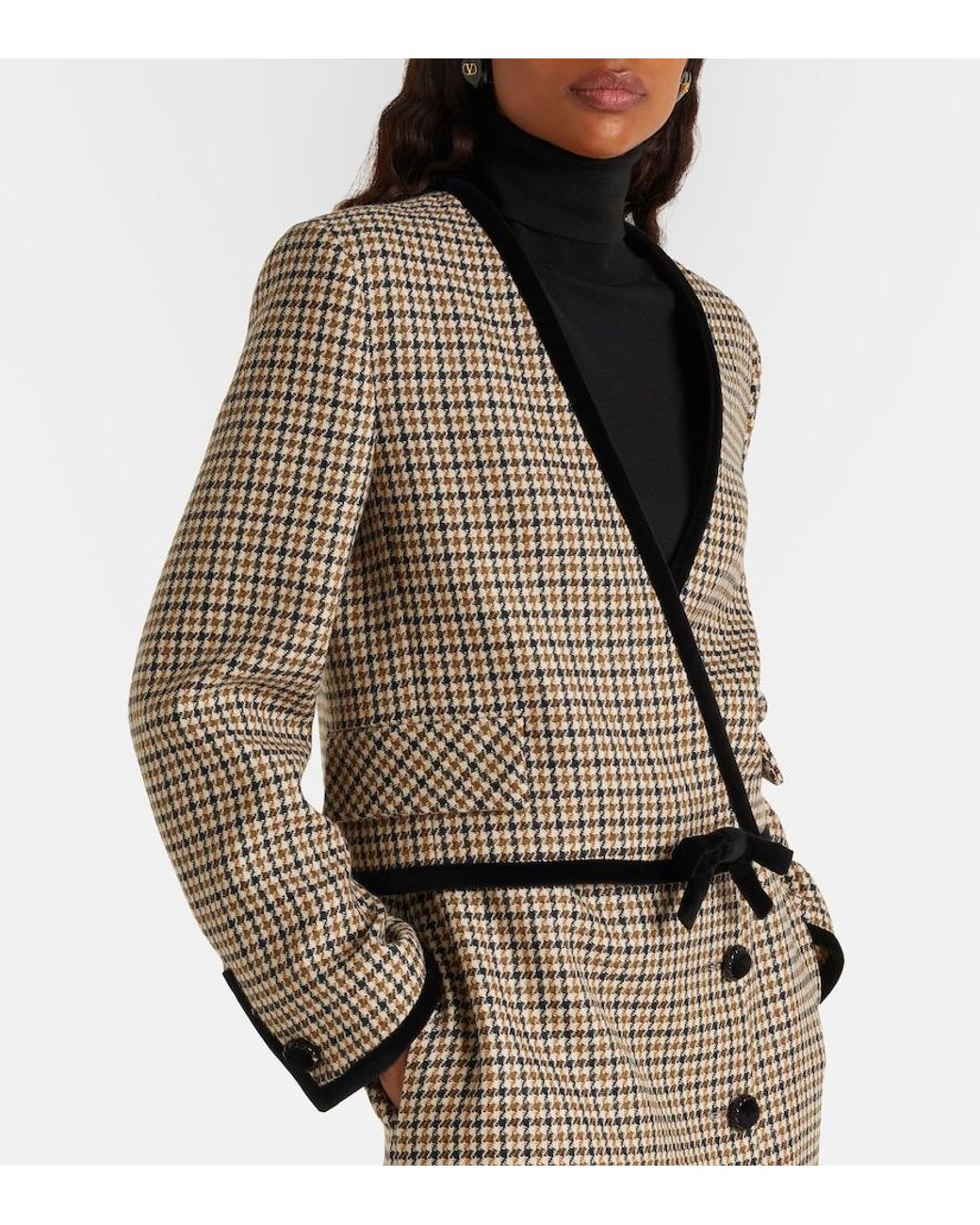 Valentino Garavani Brown Houndstooth Virgin Wool Jacket