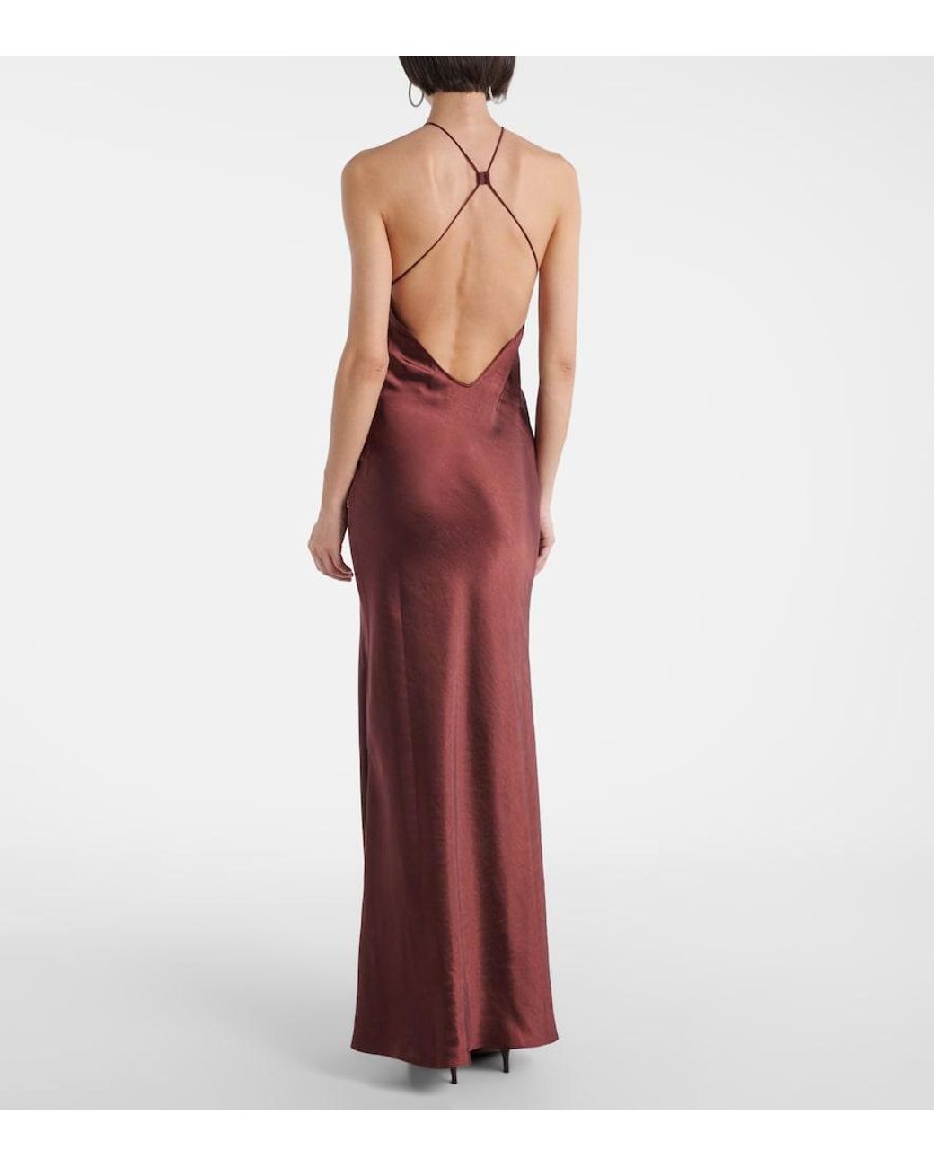 Self-Portrait Purple Lace-Trimmed Halterneck Satin Gown