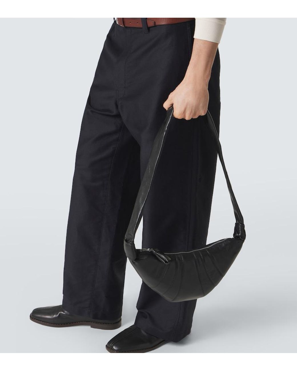 Lemaire Black Croissant Small Leather Shoulder Bag for men