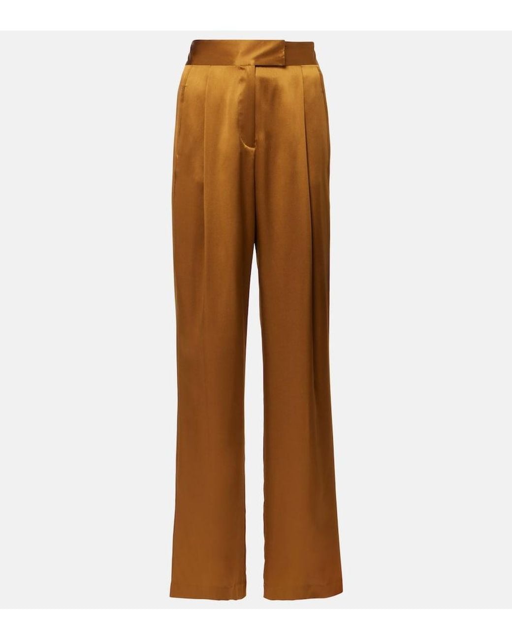 The Sei Brown High-Rise Silk Satin Wide-Leg Pants