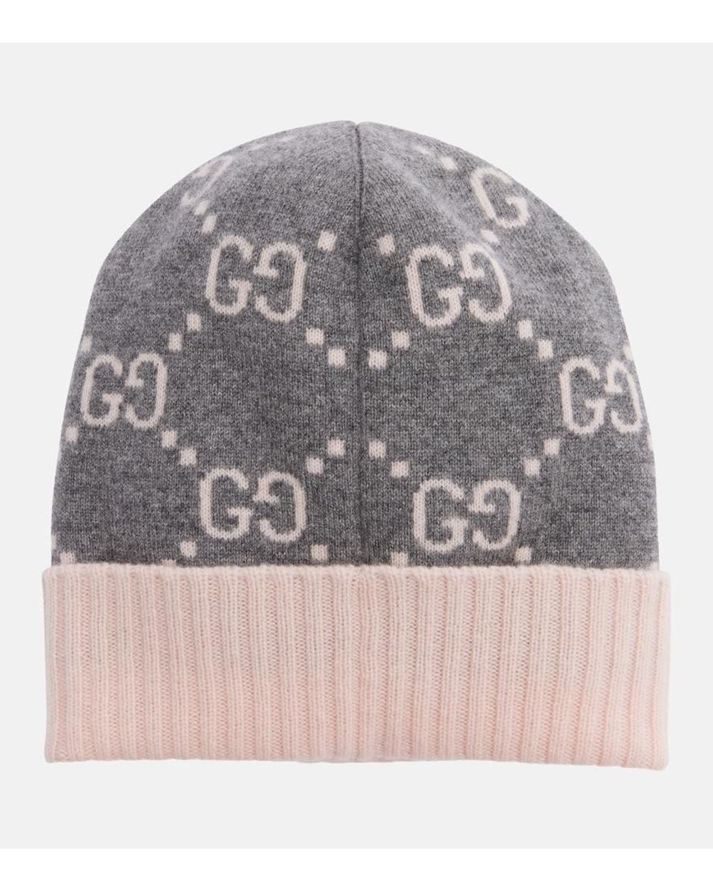 Gucci Gray Gg Cashmere Jacquard Beanie